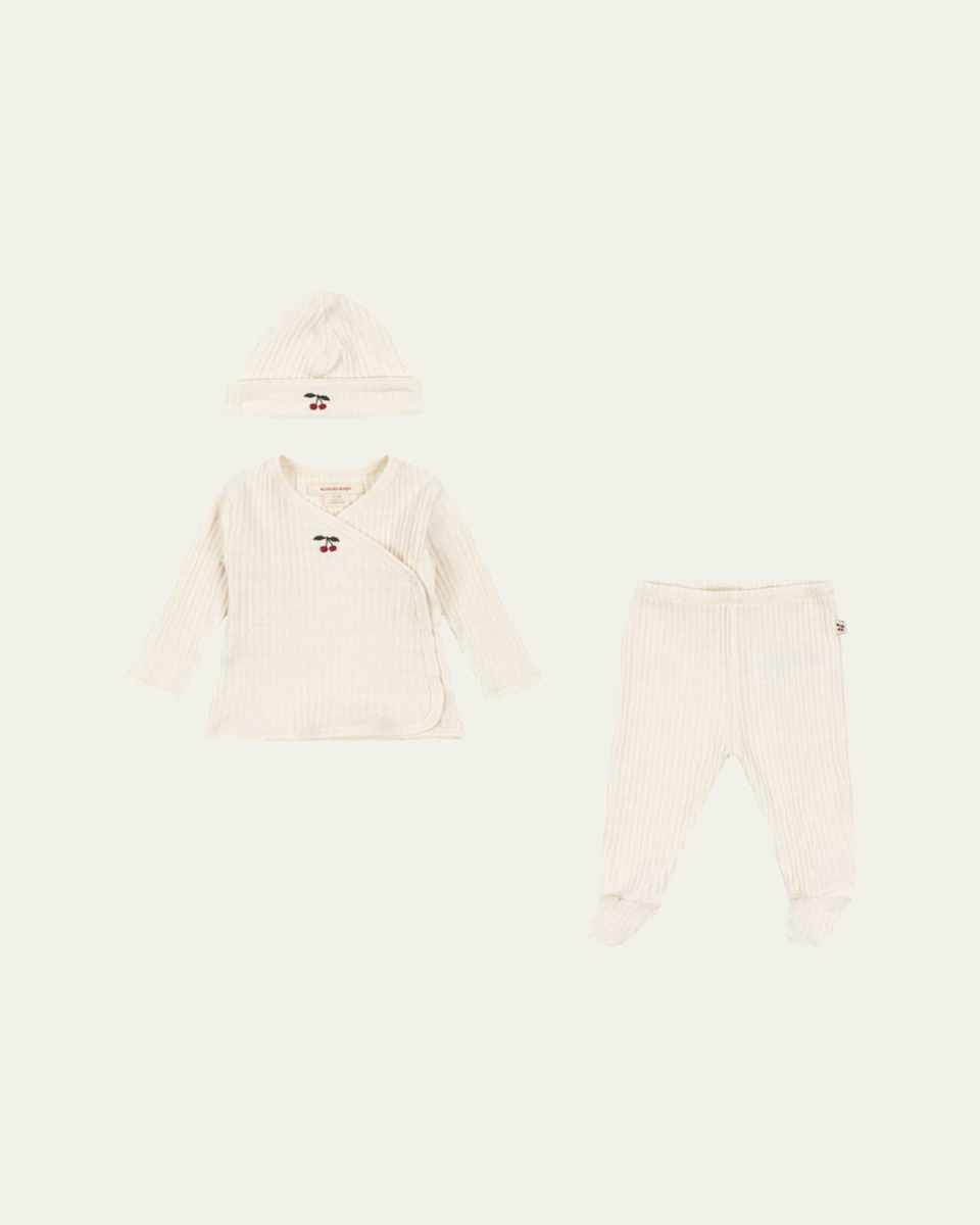 Girl's Nia Cherry Embroidered Three-Piece Set, Size Premie-